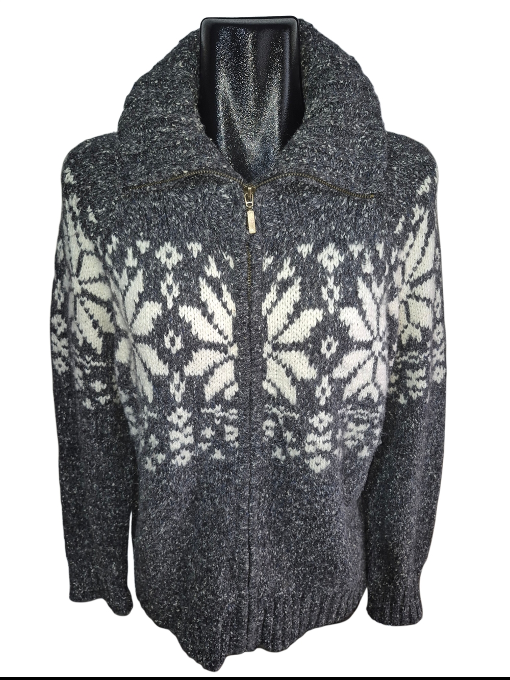 Denver Hayes Charcoal Gray Zip-Up High-Neck Fair Isle Sweater Jacket Size XL